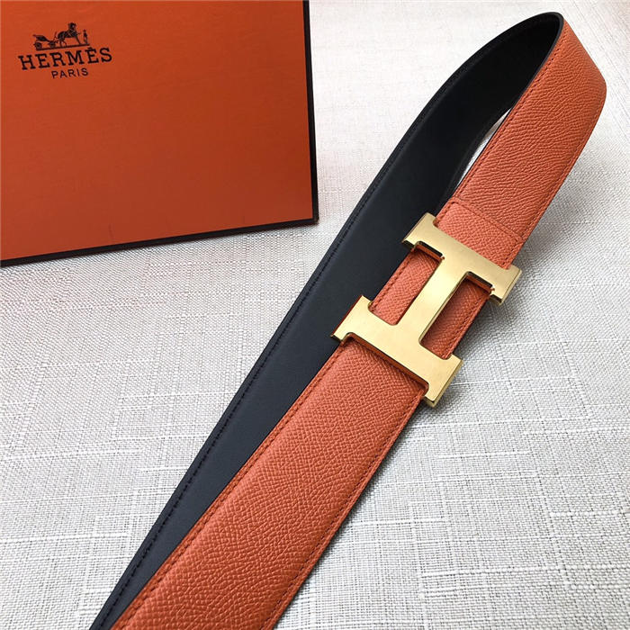 Hermes H belt buckle & reversible strap 38 mm Epsom Orange High