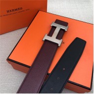 Hermes H belt buckle & reversible strap 38 mm Epsom Burgundy High