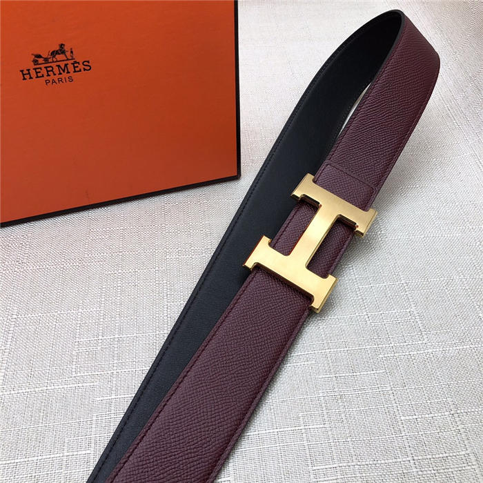 Hermes H belt buckle & reversible strap 38 mm Epsom Burgundy High