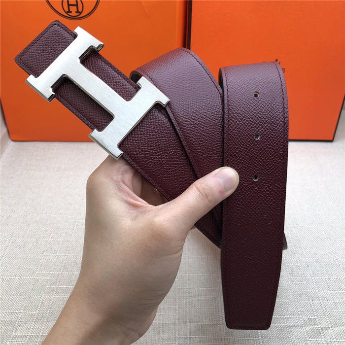 Hermes H belt buckle & reversible strap 38 mm Epsom Burgundy High