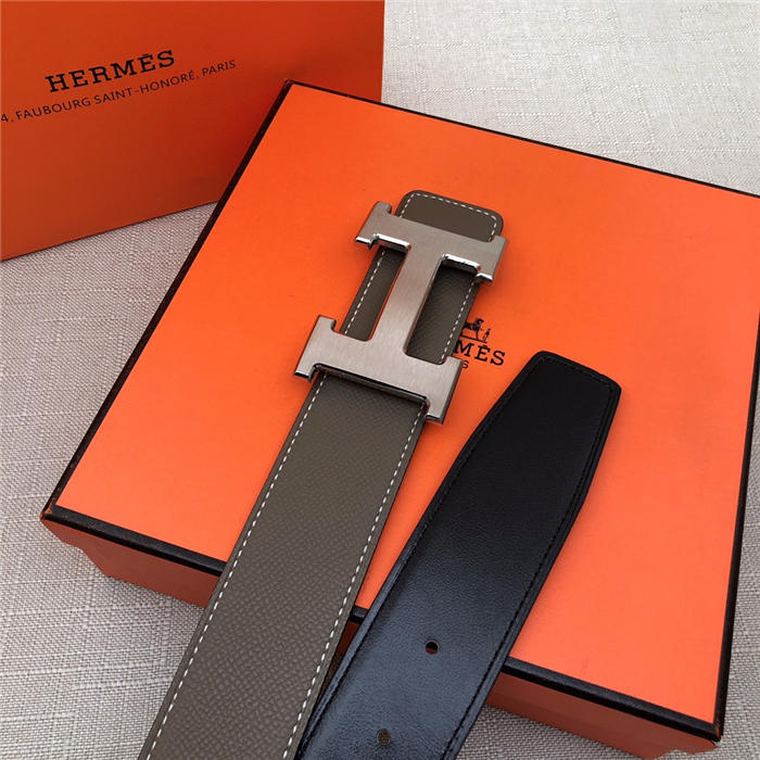 Hermes H belt buckle & reversible strap 38 mm Epsom Grey High