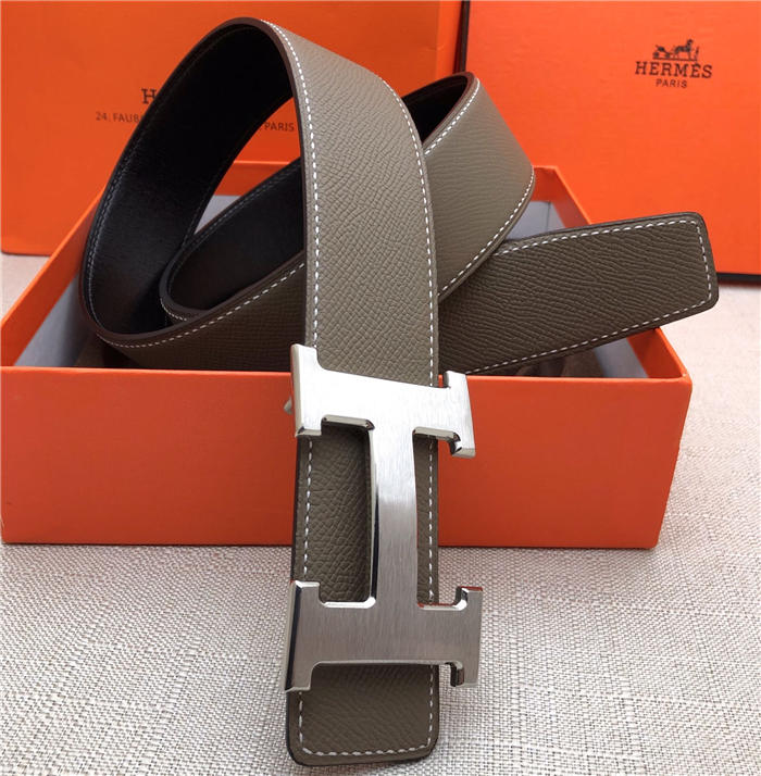 Hermes H belt buckle & reversible strap 38 mm Epsom Grey High