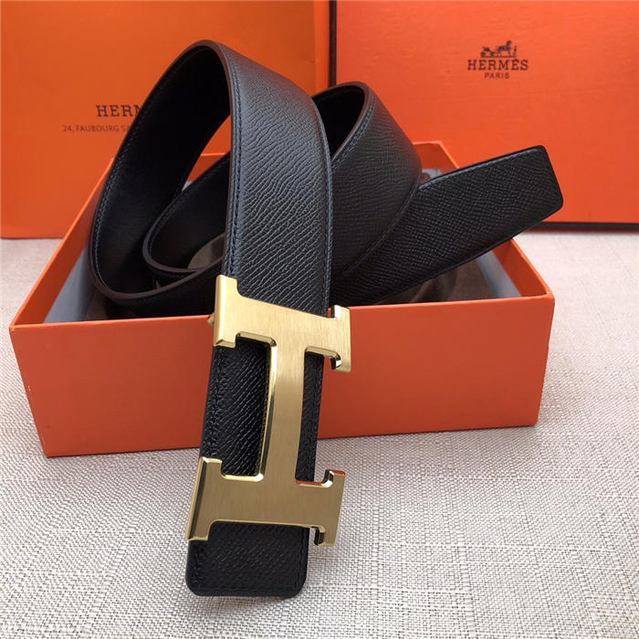 Hermes H belt buckle & reversible strap 38 mm Epsom Black High