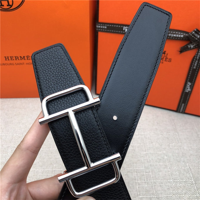 Hermes Royal belt buckle & Reversible leather strap 32 mm Togo Black High