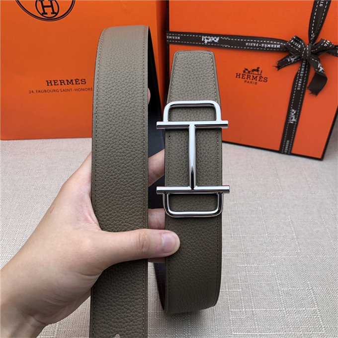 Hermes Royal belt buckle & Reversible leather strap 32 mm Togo Grey High