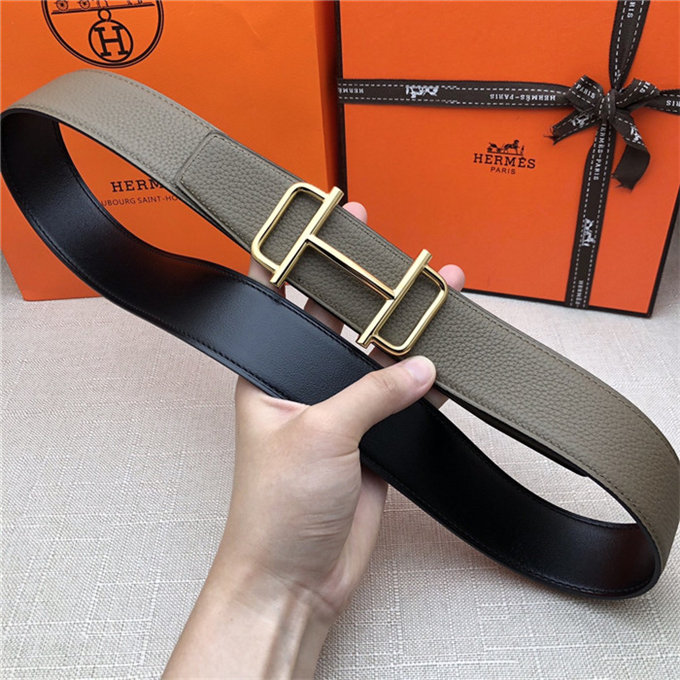 Hermes Royal belt buckle & Reversible leather strap 32 mm Togo Grey High