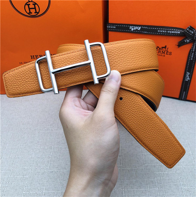 Hermes Royal belt buckle & Reversible leather strap 32 mm Togo Orange High