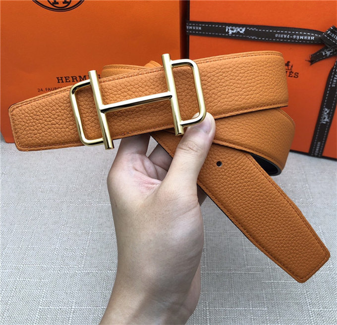 Hermes Royal belt buckle & Reversible leather strap 32 mm Togo Orange High