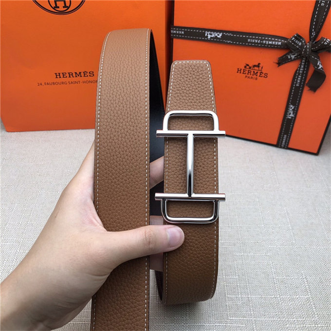 Hermes Royal belt buckle & Reversible leather strap 32 mm Togo Camel High