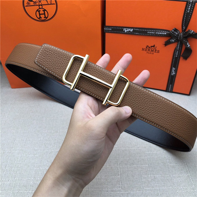 Hermes Royal belt buckle & Reversible leather strap 32 mm Togo Camel High