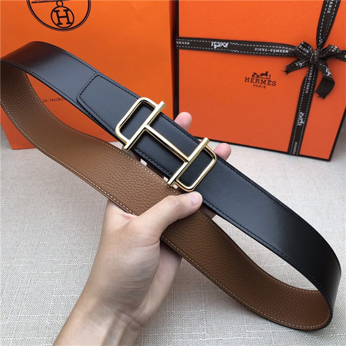 Hermes Royal belt buckle & Reversible leather strap 32 mm Togo Camel High