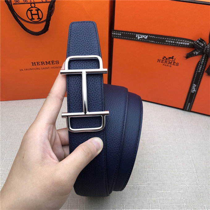 Hermes Royal belt buckle & Reversible leather strap 32 mm Togo Navy High