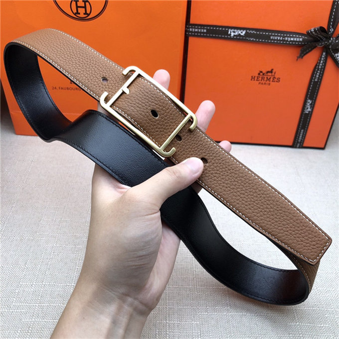 Hermes Society 32 reversible belt Togo Camel High