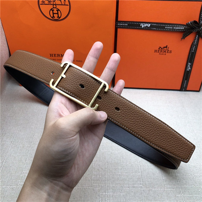 Hermes Society 32 reversible belt Togo Camel High