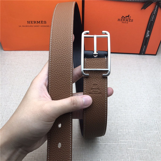 Hermes Society 32 reversible belt Togo Camel High