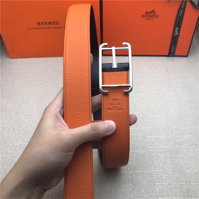 Hermes Society 32 reversible belt Togo Orange High