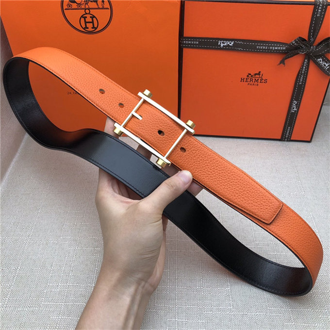 Hermes Reversible belt 32 mm Togo Orange High