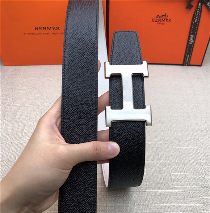 Hermes H belt buckle & reversible strap 32/38 mm Epsom Black/White High