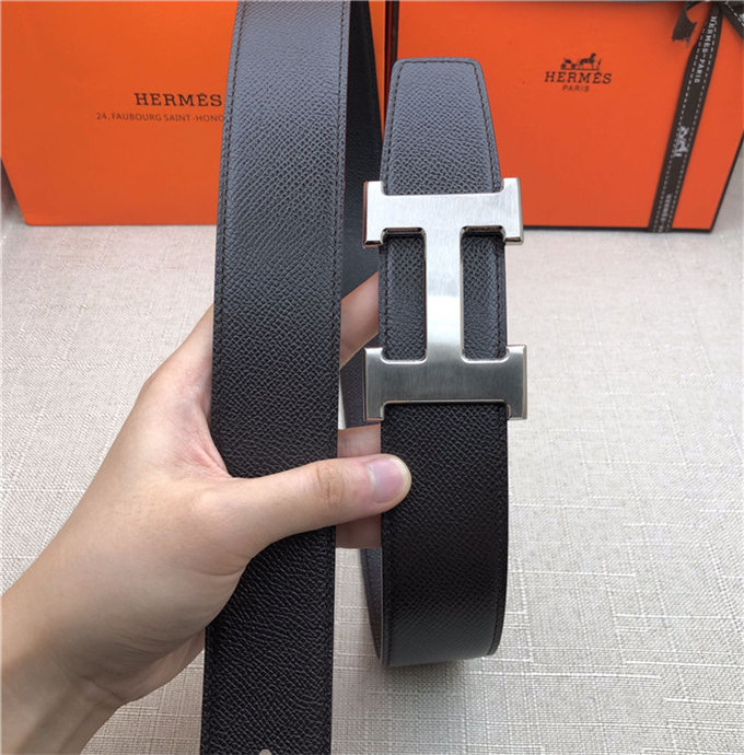 Hermes H belt buckle & reversible strap 32/38 mm Epsom Coffee/Black High