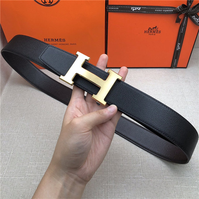 Hermes H belt buckle & reversible strap 32/38 mm Epsom Coffee/Black High