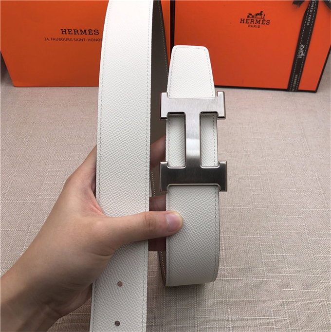 Hermes H belt buckle & reversible strap 32/38 mm Epsom White/Grey High