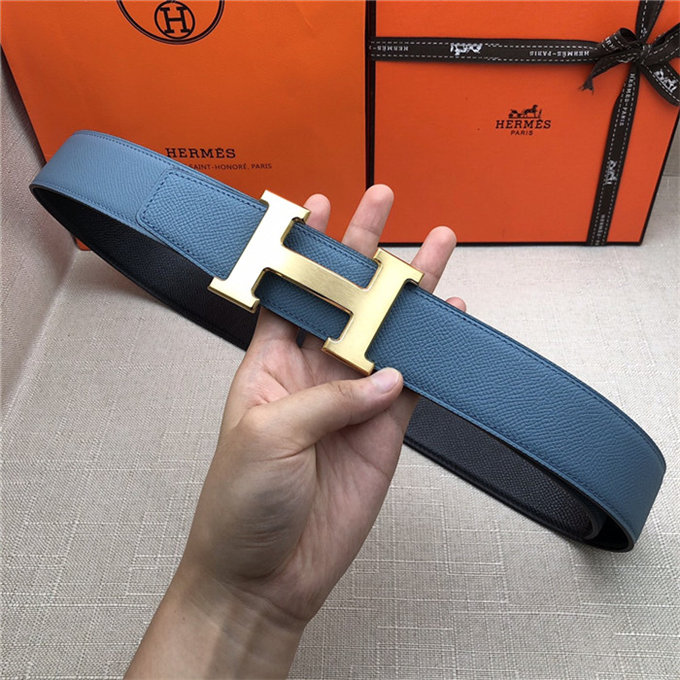 Hermes H belt buckle & reversible strap 32/38 mm Epsom Blue/Black High