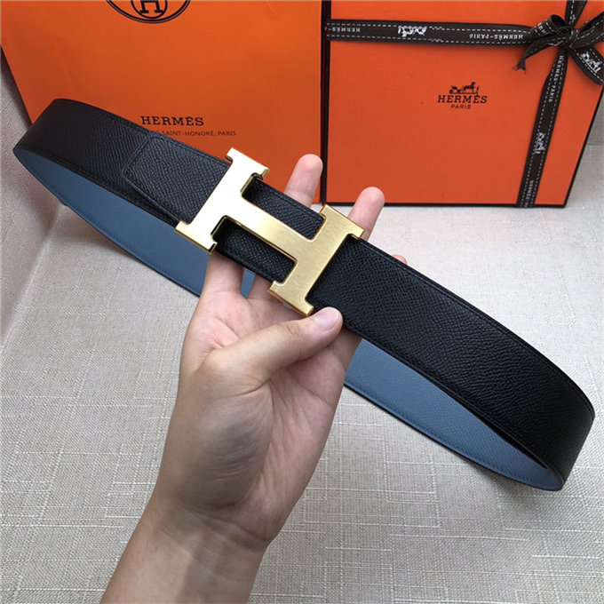 Hermes H belt buckle & reversible strap 32/38 mm Epsom Blue/Black High