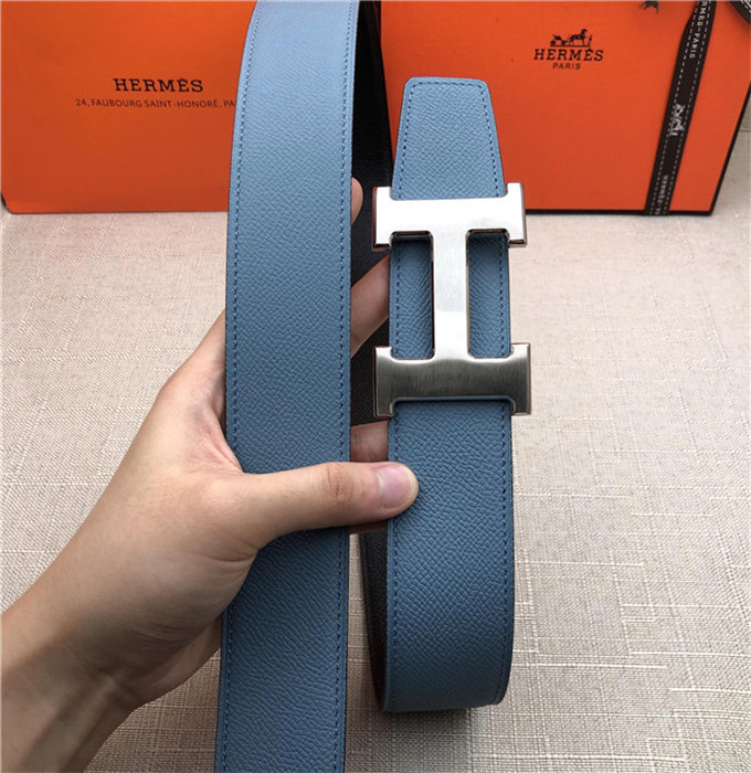 Hermes H belt buckle & reversible strap 32/38 mm Epsom Blue/Black High