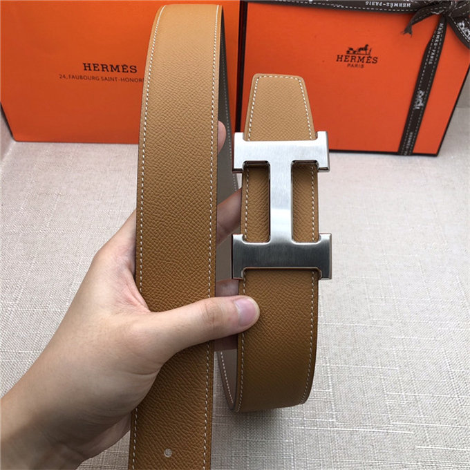 Hermes H belt buckle & reversible strap 32/38 mm Epsom Camel/Grey High