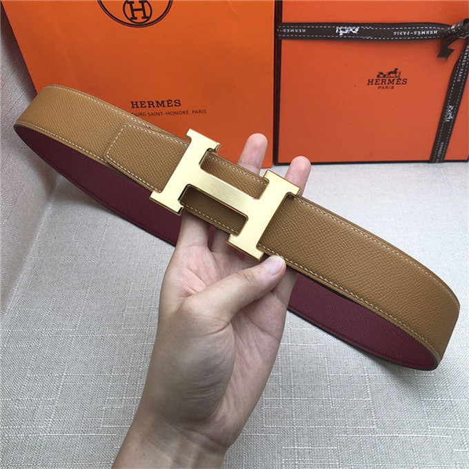 Hermes H belt buckle & reversible strap 32/38 mm Epsom Burgundy/Camel High