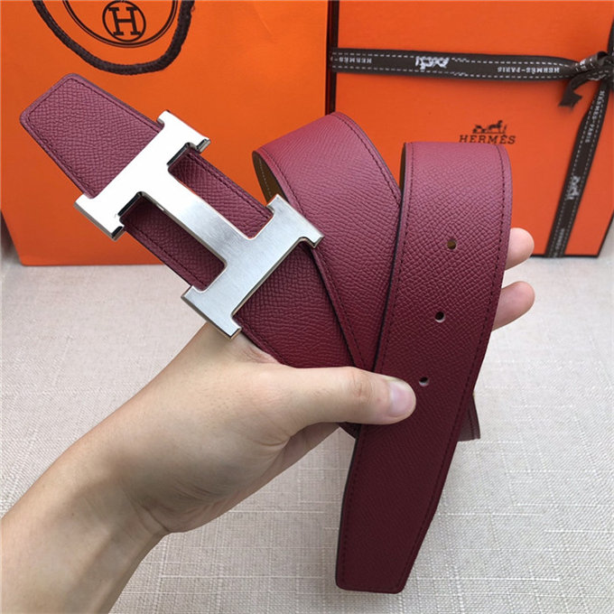 Hermes H belt buckle & reversible strap 32/38 mm Epsom Burgundy/Camel High