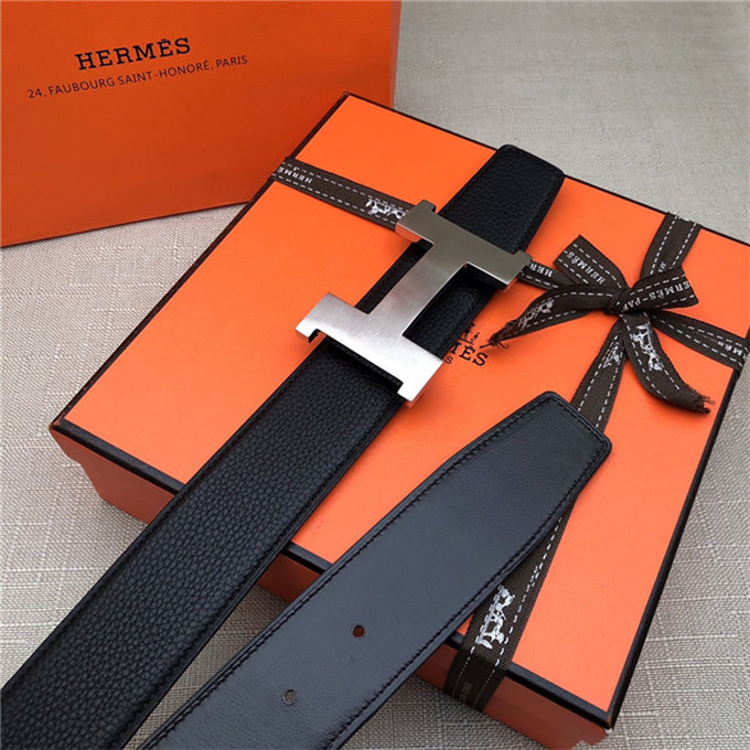 Hermes Constance belt buckle & Reversible leather strap 32/38 mm Togo Black Brass-Metal High