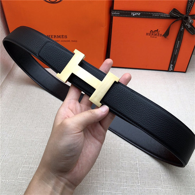 Hermes Constance belt buckle & Reversible leather strap 32/38 mm Togo Black Brass-Metal High