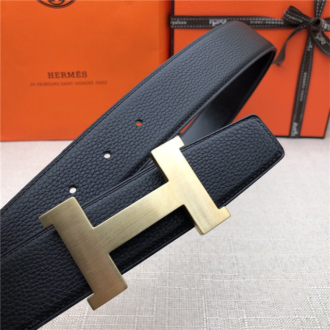 Hermes Constance belt buckle & Reversible leather strap 32/38 mm Togo Black Brass-Metal High