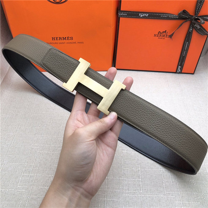 Hermes Constance belt buckle & Reversible leather strap 32/38 mm Togo Grey Brass-Metal High