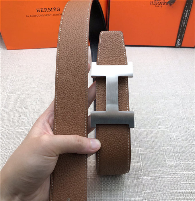 Hermes Constance belt buckle & Reversible leather strap 32/38 mm Togo Camel Brass-Metal High