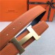 Hermes Constance belt buckle & Reversible leather strap 32/38 mm Togo Orange Brass-Metal High