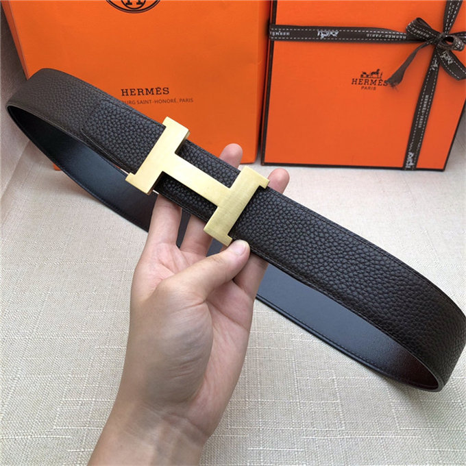 Hermes Constance belt buckle & Reversible leather strap 32/38 mm Togo Coffee Brass-Metal High