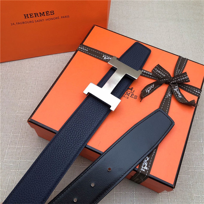 Hermes Constance belt buckle & Reversible leather strap 32/38 mm Togo Navy Brass-Metal High