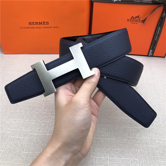 Hermes Constance belt buckle & Reversible leather strap 32/38 mm Togo Navy Brass-Metal High