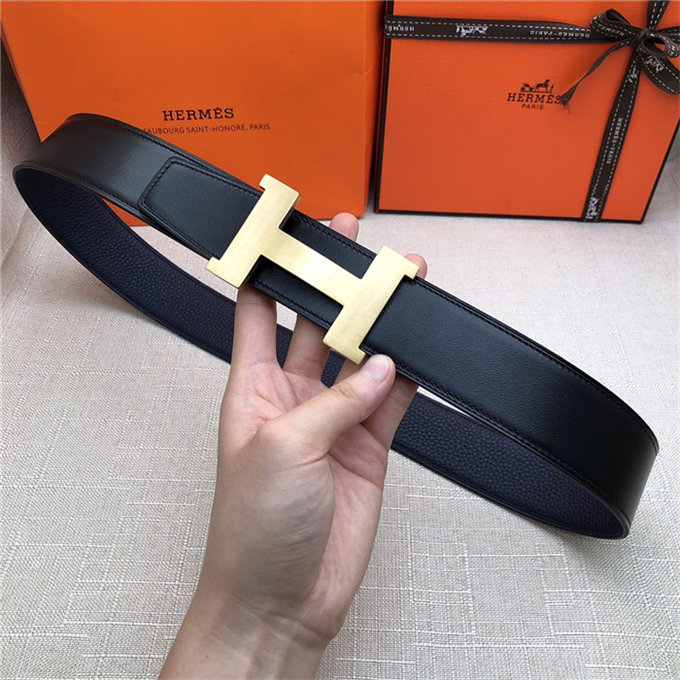 Hermes Constance belt buckle & Reversible leather strap 32/38 mm Togo Navy Brass-Metal High