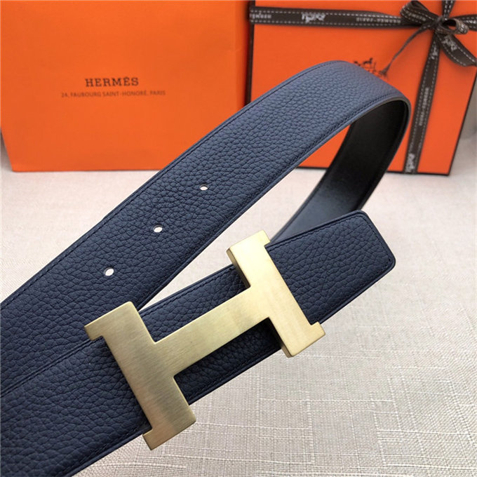 Hermes Constance belt buckle & Reversible leather strap 32/38 mm Togo Navy Brass-Metal High