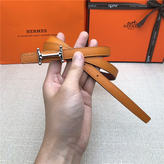 Hermes Mini Mors H belt buckle & Reversible leather strap 13 mm Epsom Orange High