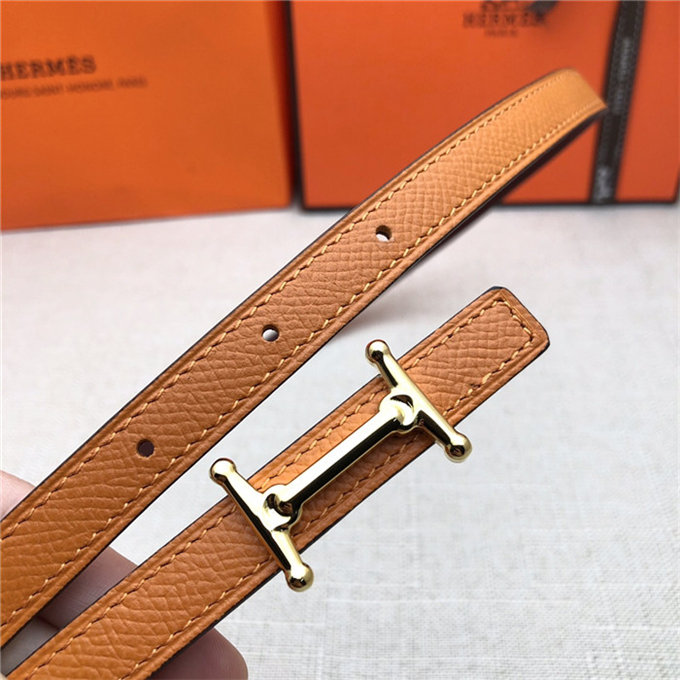 Hermes Mini Mors H belt buckle & Reversible leather strap 13 mm Epsom Orange High