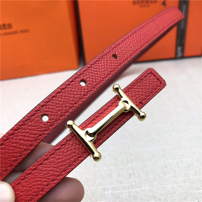 Hermes Mini Mors H belt buckle & Reversible leather strap 13 mm Epsom Red High