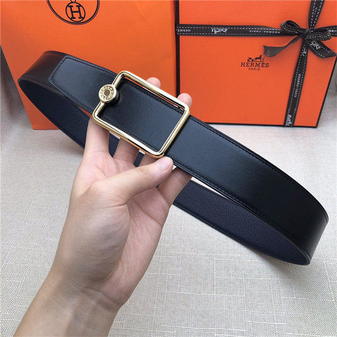 Hermes Oscar belt buckle & Reversible leather strap 32/38 mm Togo Navy High