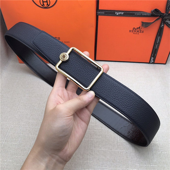 Hermes Oscar belt buckle & Reversible leather strap 32/38 mm Togo Navy High