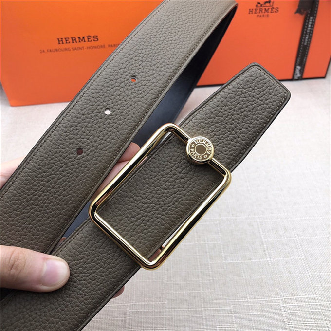 Hermes Oscar belt buckle & Reversible leather strap 32/38 mm Togo Grey High