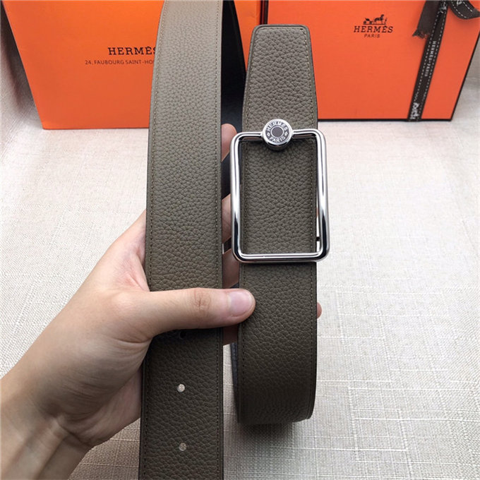 Hermes Oscar belt buckle & Reversible leather strap 32/38 mm Togo Grey High