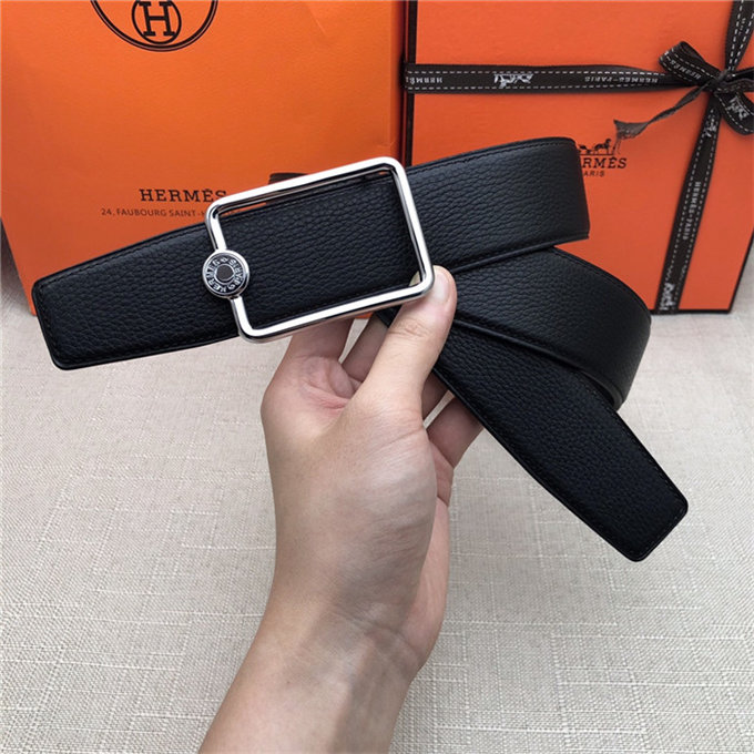 Hermes Oscar belt buckle & Reversible leather strap 32/38 mm Togo Black High